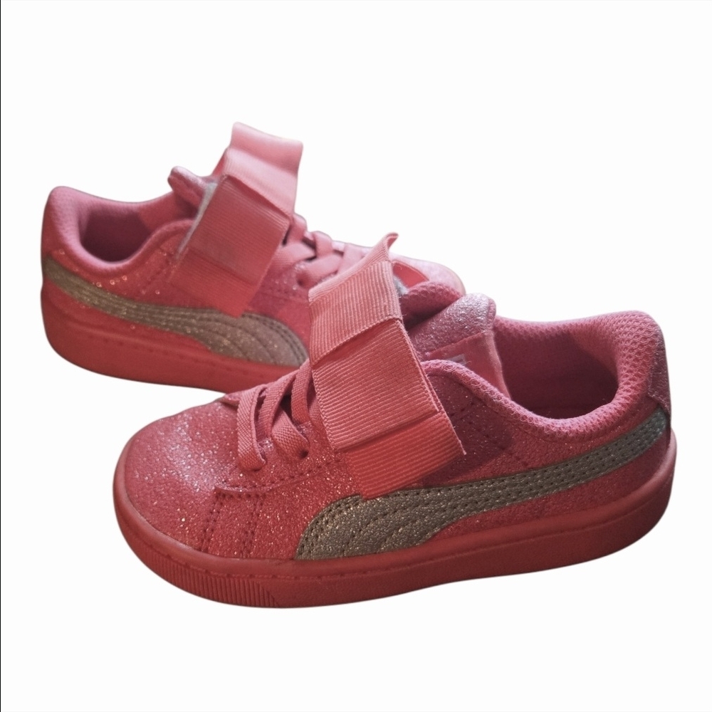 Puma Kids Vikky Ribbon Sparkly Pink Sneakers-Size 6C EUC